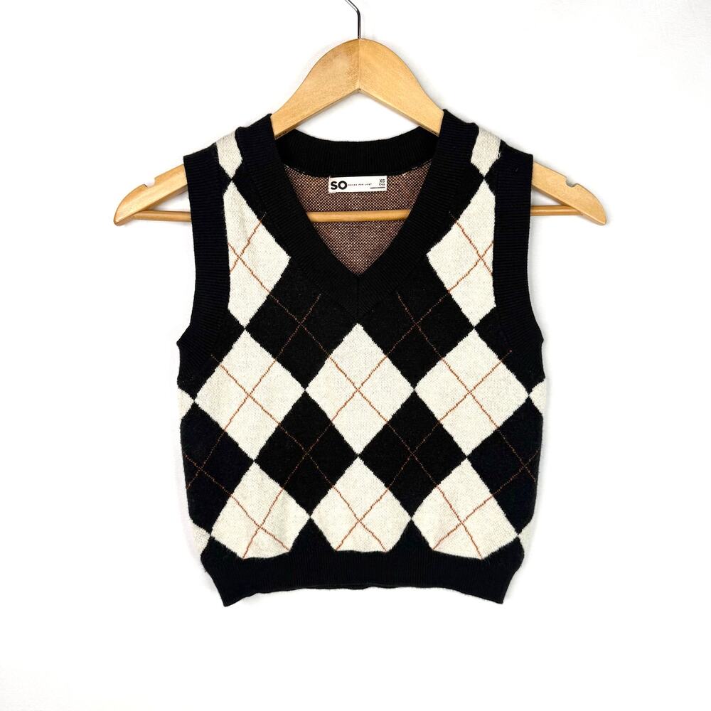 So Goods For Life Black Argyle Sweater Vest XS